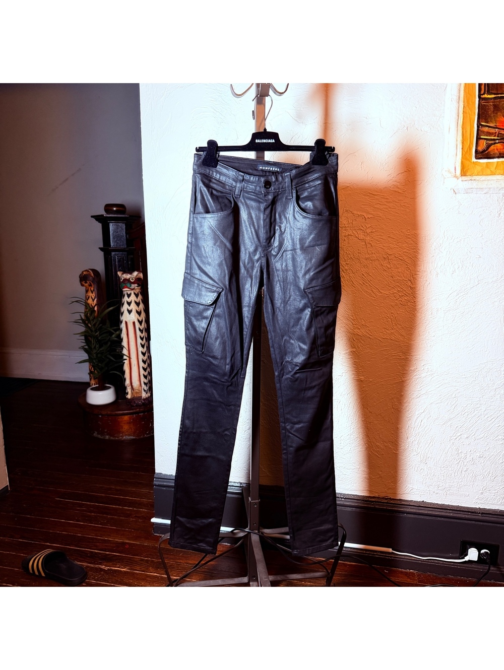 Monfrère Made in USA Black Faux Leather Cargo Pants Size 30